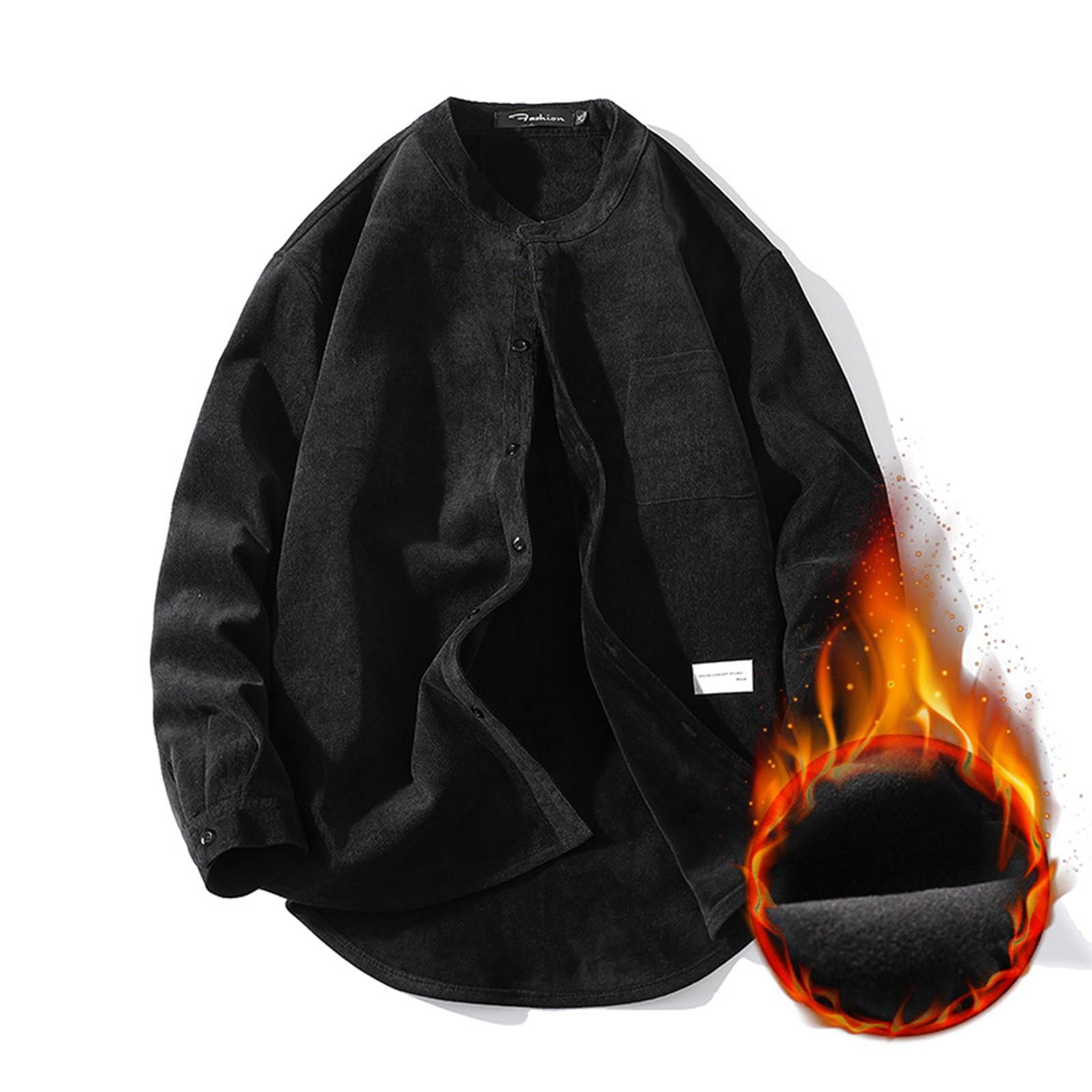 

Зимняя новая мужская однотонная утолщенная вельветовая рубашка со свободным воротником-стойкой XXXXL чёрный