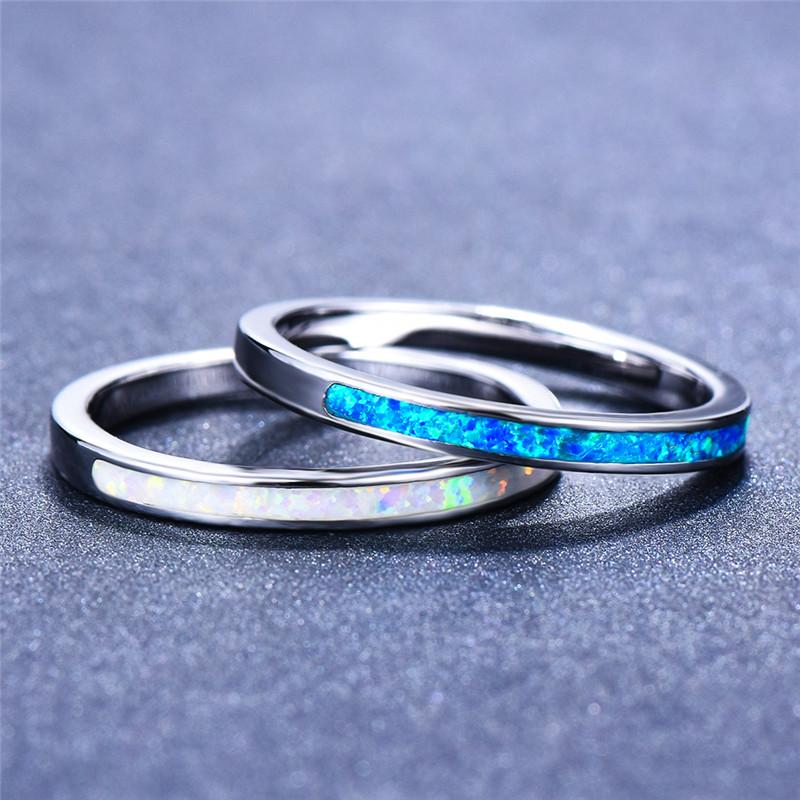 Female Charm White Fire Opal Blue Stone Rings Vintage Fashion  Color Wedding Band Jewelry For Women