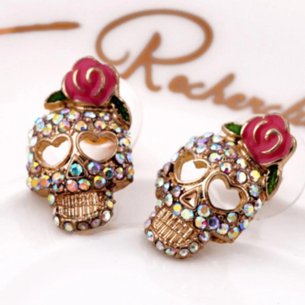 2PC Fashion Halloween Rose Skull Small Knife Personalized Micro Inset Earstuds Suitable for Parties, Festivals, Gifts-6061