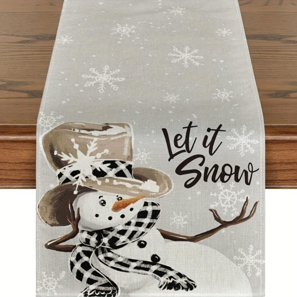 

New Christmas Table Runner Snowman Elk Printed Linen Tablecloth Navidad Noel Gift Xmas New Year Tablecloth Home Party Decor