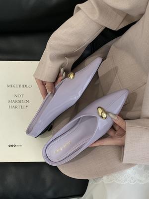 Einfache Damenschuhe 2025 Neu Frühling Sommer Zehenkappe Slipper Stiletto Niedriger Absatz Flip-Flops Damenslipper Damen Pantoletten Zapatos