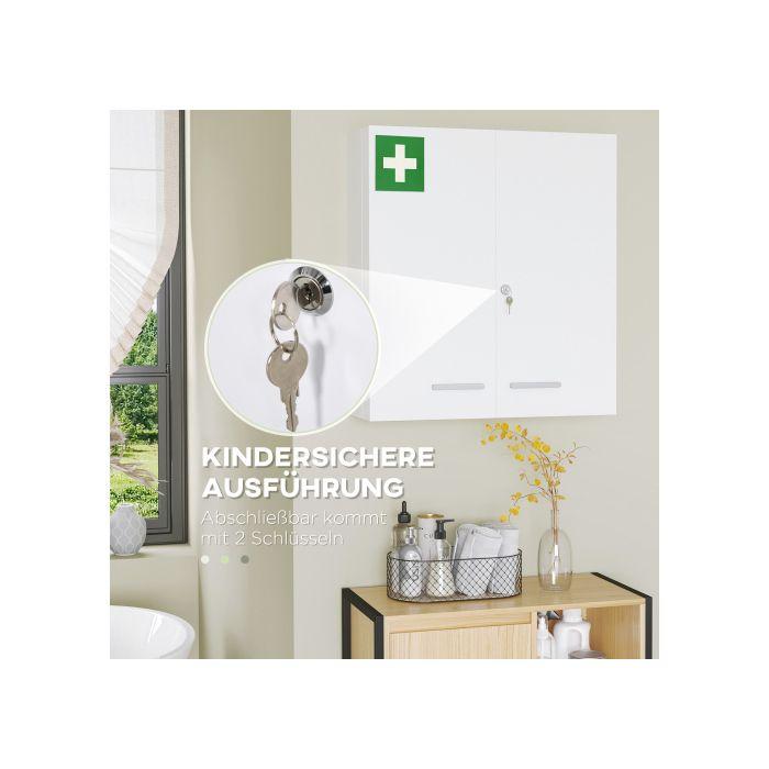 Armoire à pharmacie - MUVOE - 2 portes - Acier blanc - 6 étagères - Verrouillable