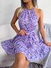 O Neck Printed Dress High Waist Elegant Flounce Dress for Women Sleeveless Loose Dresses Causal Dress