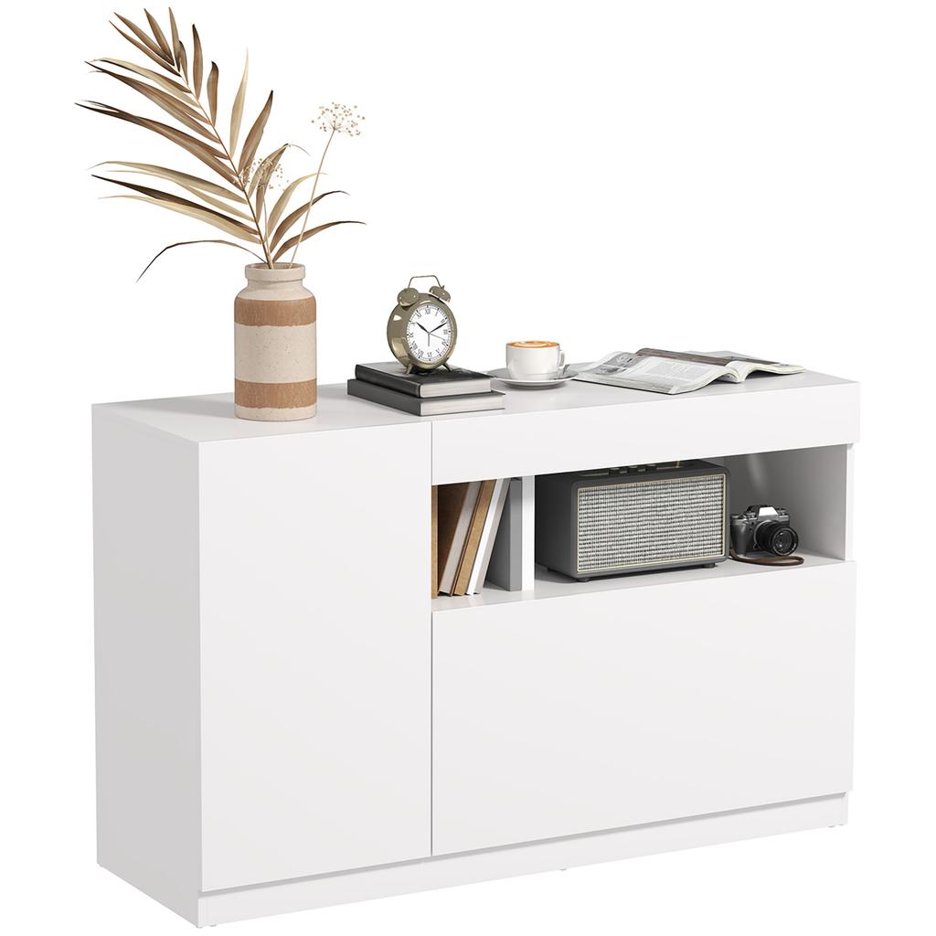 Modern Low Sideboard with Soft-Close Doors and Push-to-Open, Adjustable Shelves, White
