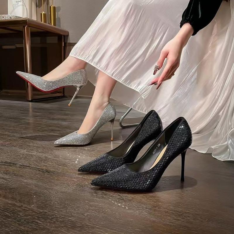 New Women Shiny Rhinestones High Heels Shoes Ladies Pumps Stiletto Sweet Women Heels Wedding Shoes Dress Shoes 42