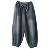 Pantaloni Harem din Denim pentru Femei Plus Size, Pantaloni Largi Tip Felinar, Elastici, Stil Ridiche, cu Buzunare Mari, Casual, Lungime Lungă