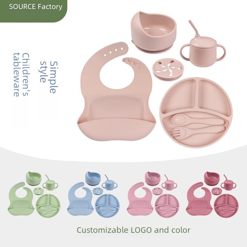Kids' Silicone Tableware Set: Shatter-Resistant Plate, Bowl, Fork, Spoon, Bib (5-Piece)