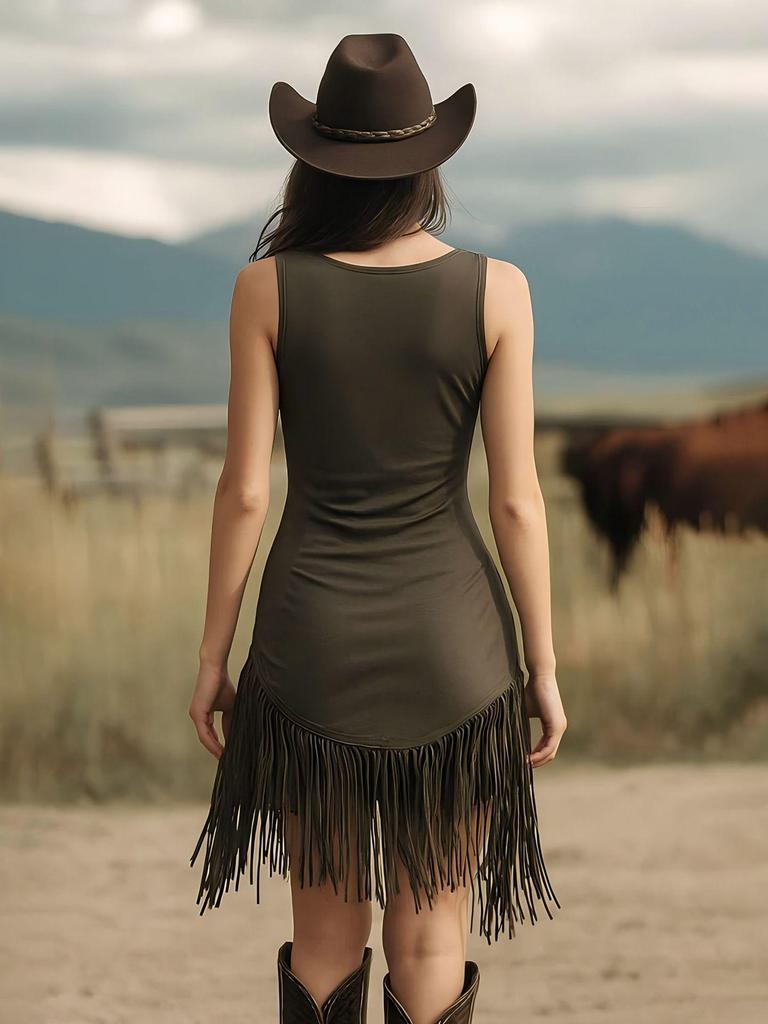 European & American Sexy Deep V Tassel Slimming Dress