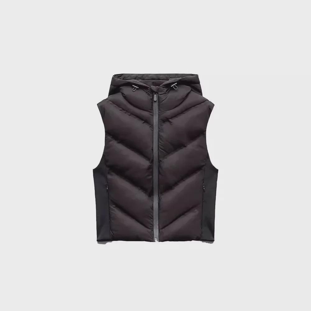 2023 Autumn/Winter Women's Street Fashion Press-glued Color-block Hooded Cotton Vest