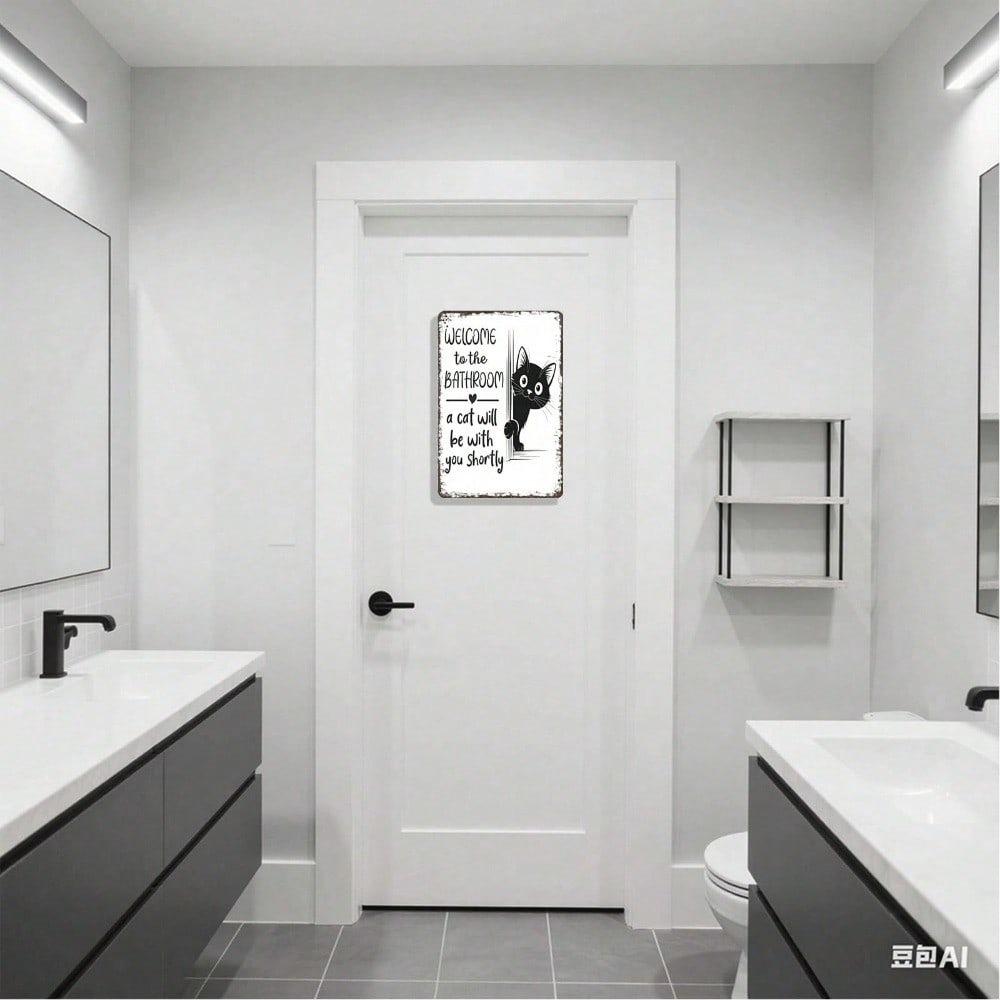 Vintage Lustiges Katzen Metall Willkommensschild Retro Badezimmer Wanddekor