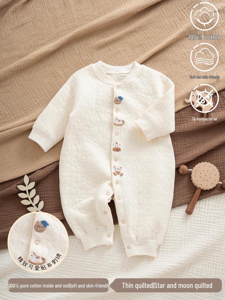 Infant Quilted Cotton Romper: Autumn-Winter, Warm Three-Layer Design, Size 90, Stylish & Cozy