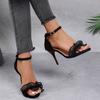 Fashion Large Size Low Sandals Woman Leather Big Low-heeled Rome Slides Hoof Heels PU Fabric Low Sandals Woman Leather Large Size Low-