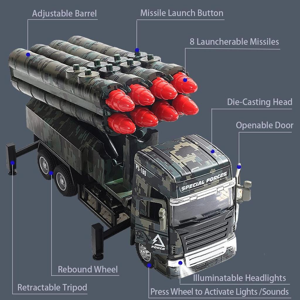 1/32 PL-180 PL-180 odpalovač raket Model vojenského vozidla se světly a zvuky Autíčko s třecím pohonem z kovové slitiny pro děti Chlapci Dívky Dospělí