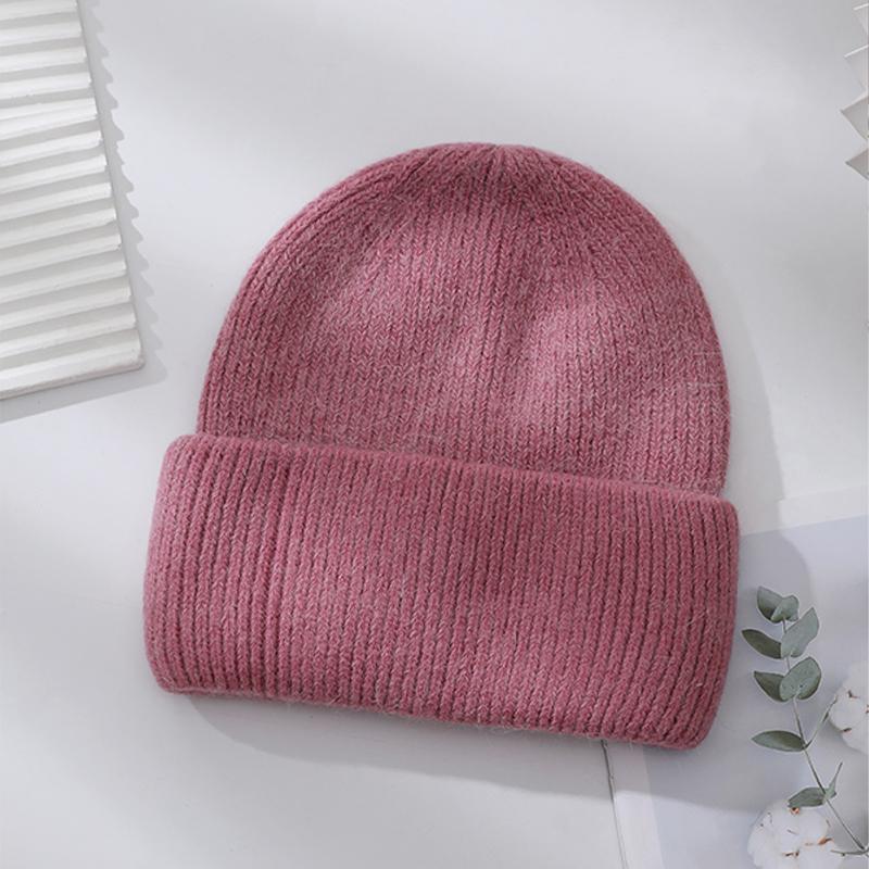 Winter Hats Woman Soft Knit Beanie Warm Rabbit Fur Hat Solid Color Slouchy Cap Casual Outdoor Fashion Solid Adult Cover Head