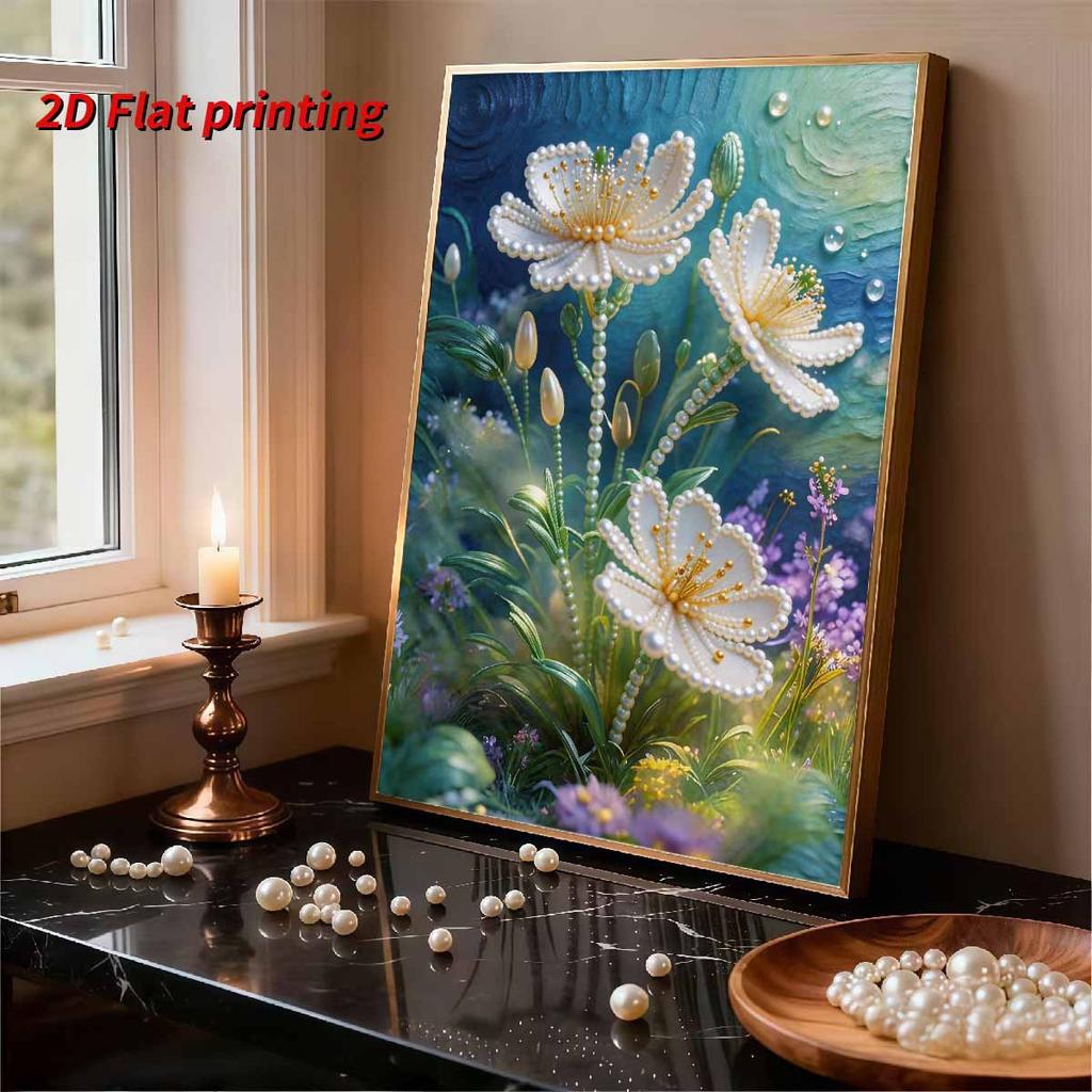 5D Frameless Pearl Painting Lotus Diy Handmade Sticky Diamond Creative Canvas Art Painting Bedroom Decoration Living Room Hanging Painting