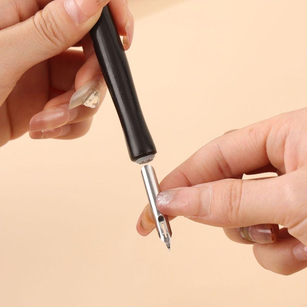 1pcs Wooden Rod Dip Pen Stainless Steel Tip Signature Pen Multi-functional English Pen Students