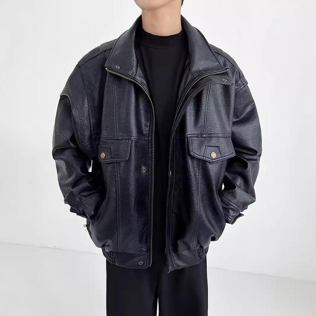 Kožená bunda v retro americkém stylu pro piloty z Hongkongu, Pánský podzimní trend, Volný střih s klopami
