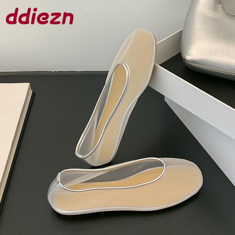 Fashion Fashion Shallow Women Ballet Flats Dance Shoes Luxury Female Slides Footwear Mesh Breathable Ladies Flats Slip On Shoes