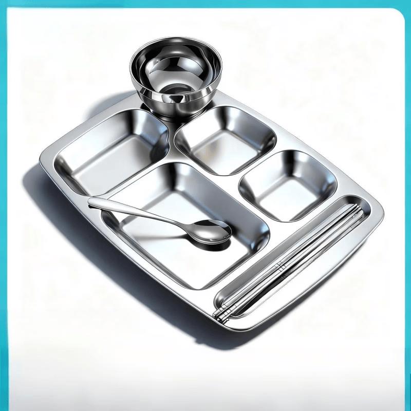 VZZS 304 Stainless Steel 6-Compartment Lunch Tray Set