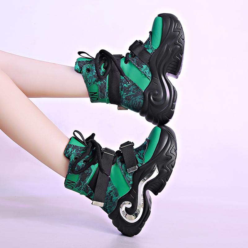 Mote Mote Chunky Platform Motorsykkelstøvletter Dame Denim Lappverk Snørestøvletter Dame Tykk Såle Sklisikre Punk Goth Sko