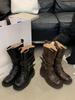 2025 autumn and winter new dark wind belt buckle locomotive boxing boots women's thick-soled retro wind tube knight boots women