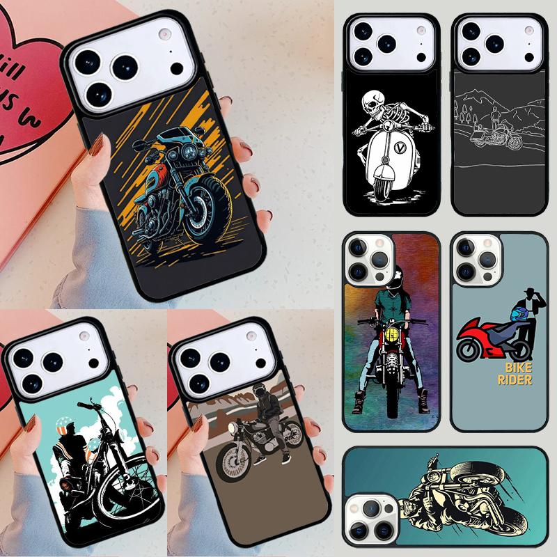 Cartoon Motorcycle Phone Case For iPhone 17 Air 14 15 13 12 Max Cover For Apple 14 15 16 16e 11 Pro Max Plus Coque