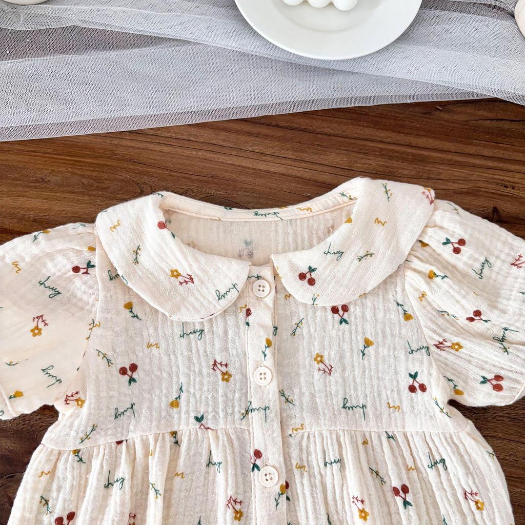 Cherry Print Summer Crepe Cotton Baby Girl Romper