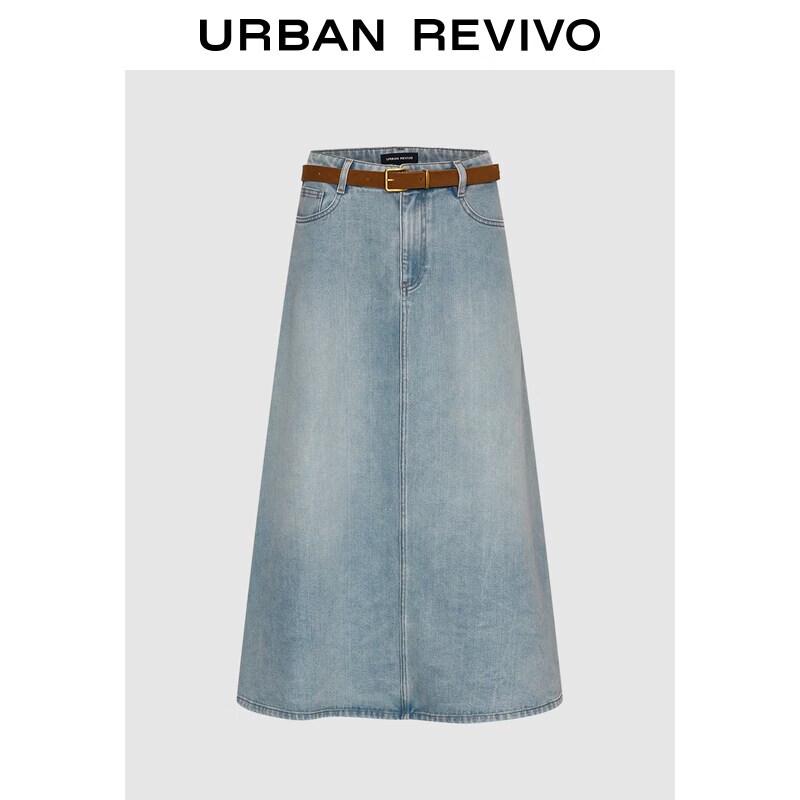 UR Women s Washed Denim Belted Midi Skirt XS