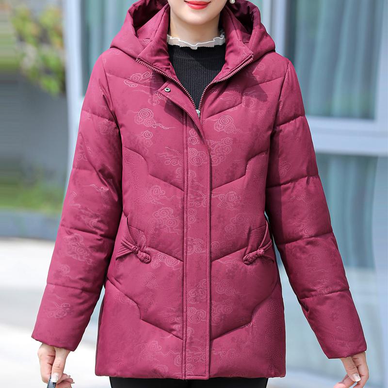 Palton de iarnă pentru femei de vârstă mijlocie cu glugă, mărimi mari, îmbrăcăminte exterioară elegantă, largă, groasă, caldă, parka, jachete pentru doamne