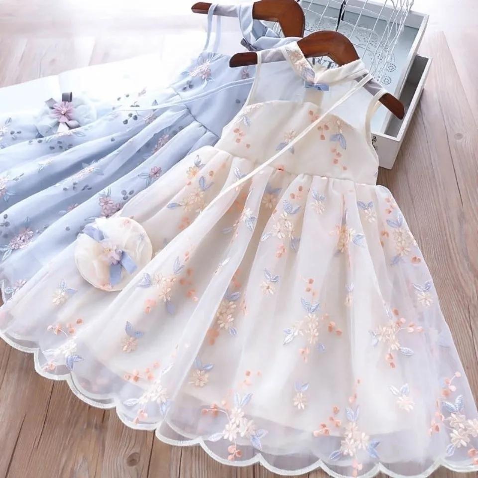 Embroidered Sweet Girl A-line Dress Summer Dress Children's Clothing Girl Princess Skirt Children's Vest Mesh Skirt