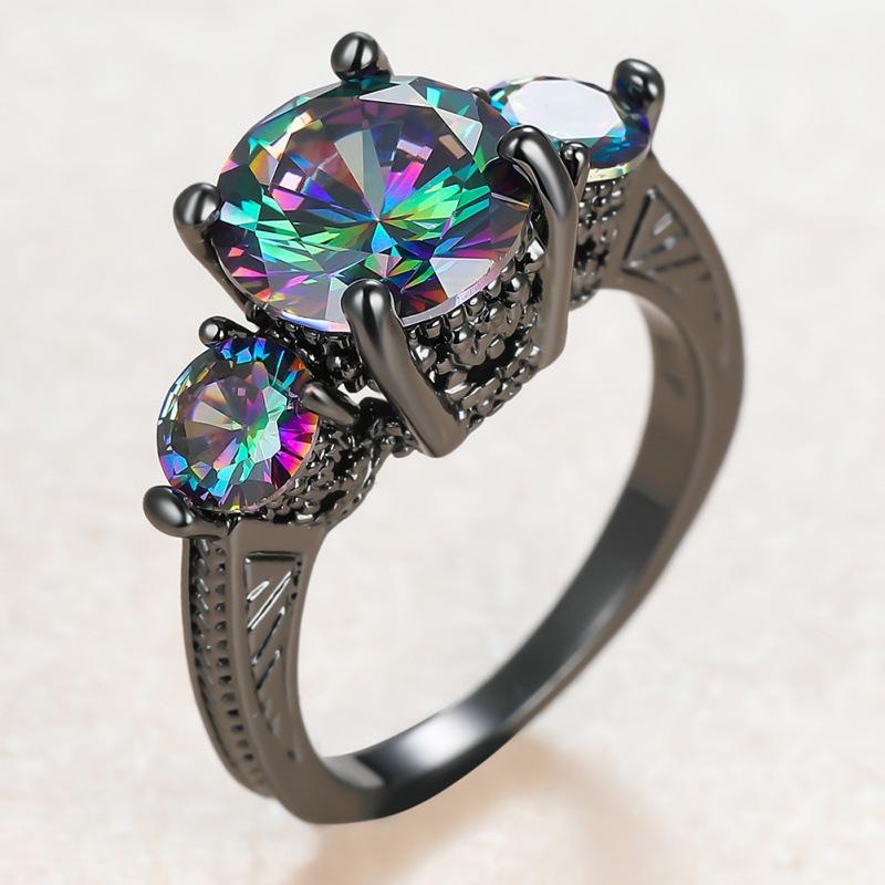 Eryun wish colorful zircon three stones, black gold wedding engagement ring woman no. 6