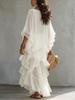 2026 Women's Chiffon Irregular Long Dress with Cape Sleeves and Wide Hem for European & American Holiday Style