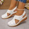 Women'S Stylish White Wedge Sandals with Cut-Out Design, Round Toe & Ankle Strap - Comfortable PU Cover Casual Shoes for Parties Wedge Sandals