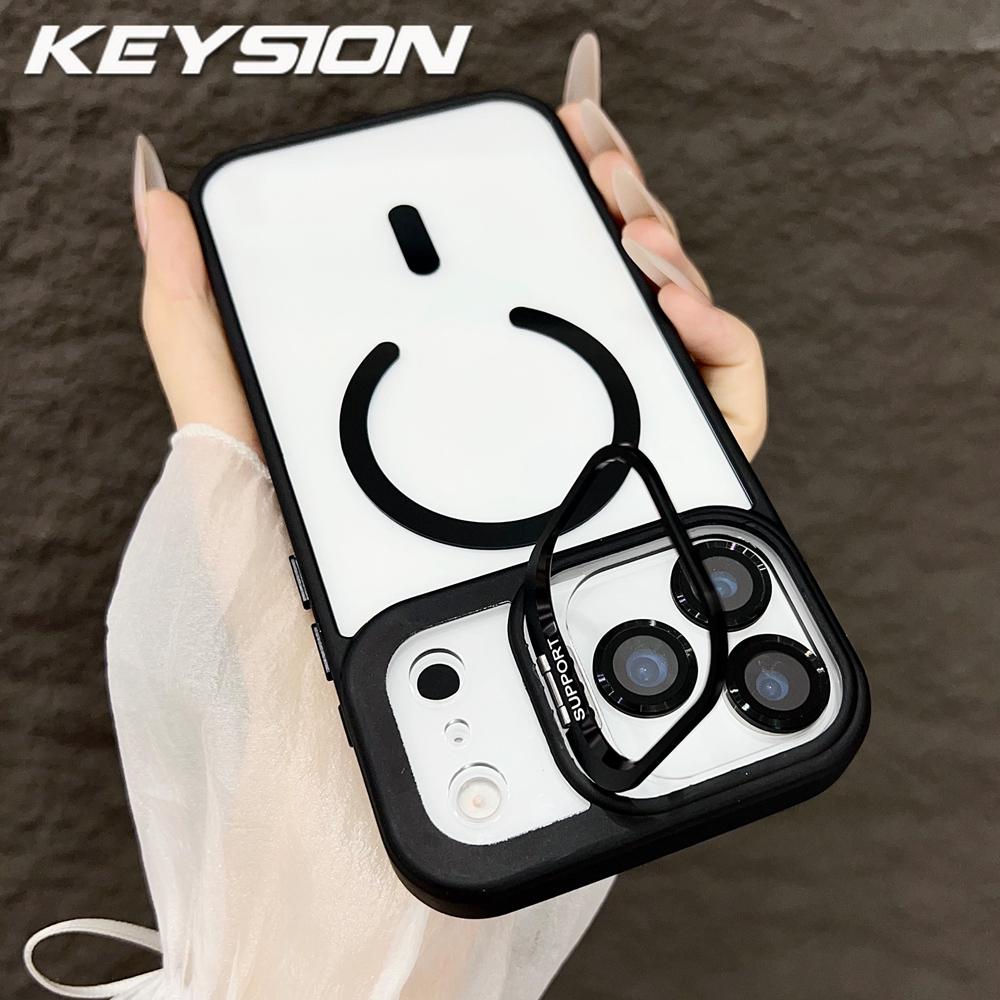 KEYSION Magnetic Transparent Phone Case for MagSafe for iPhone 17 Pro Max 17Air Metal Lens Stand Shockproof Lens Protector Cover