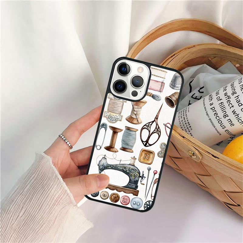 sewing machine tailor elements pattern Phone Case For iPhone 17 Air 16 15 14 11 12 13 Pro MAX Plus coque Cover