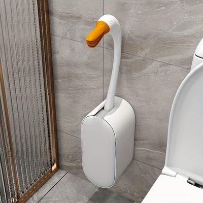 1Set Creative Swan-shaped Toilet Brush Set, Plastic Bathroom Cleaning Tool with Base, Household Toilet Scrubber Without Dead Ends
