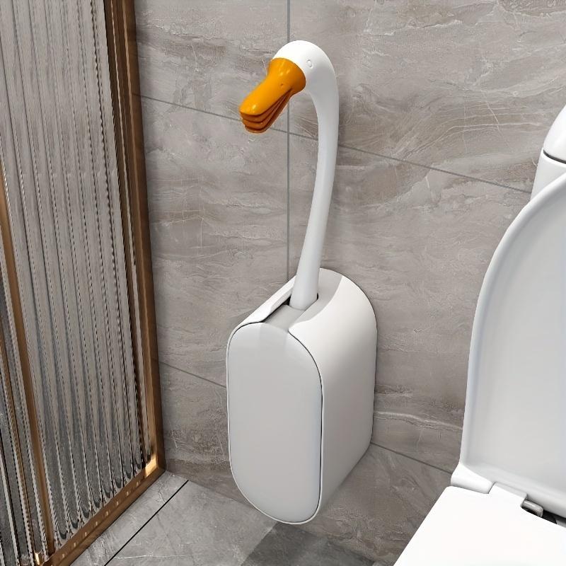 1Set Creative Swan-shaped Toilet Brush Set, Plastic Bathroom Cleaning Tool with Base, Household Toilet Scrubber Without Dead Ends