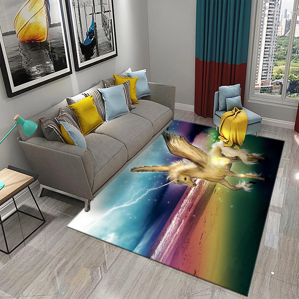 Cartoon Lovely Unicorn Print Carpet Kids Playroom Play Carpet Living Room Bedroom Bathroom Beautiful Non-slip Carpet Home Decor
