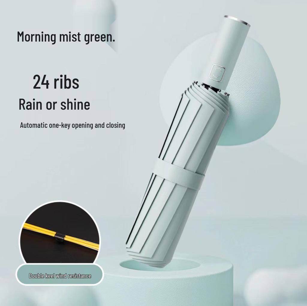 24-Rib Reinforced Automatic Folding Umbrella with UV Protection