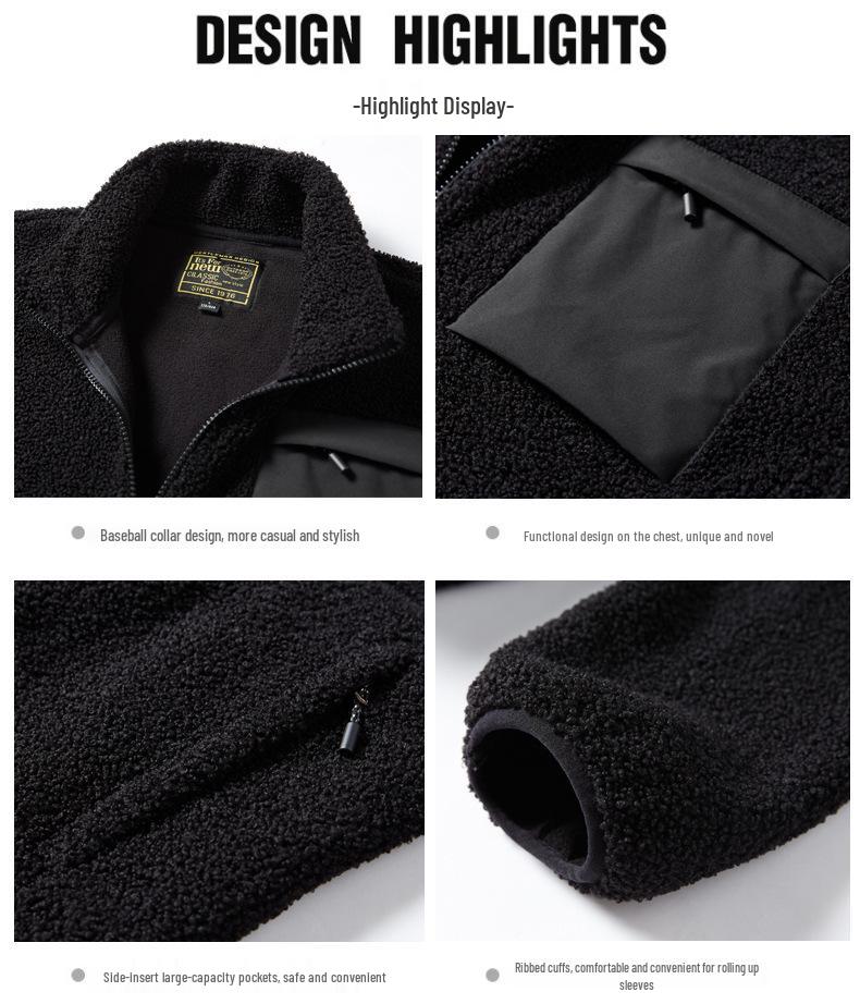 Men's Winter Velvet Fleece Jacket - Long Sleeve, Stand Collar, Thickened Casual Hoodie