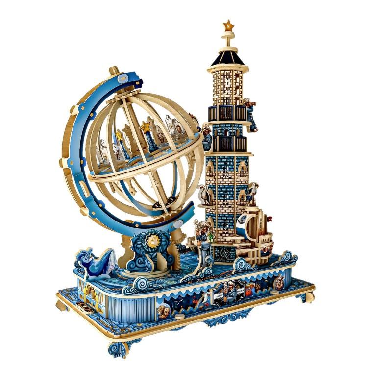 OUZEY 3D Wooden Assembled Globe DIY Puzzle Desktop Decoration Creative Toy Gift Box Suitable for Teenagers