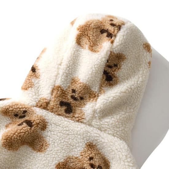 Women Winter Coat Plush Thermal Outwear Stylish Casual Bear Print Lady for Travel