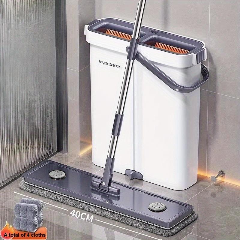 Mop and Mop Bucket Combo Set, Microfiber Hand-Free 15.7in Mop and Bucket Set - Wet and Dry Floor Cleaning System - with 4 Washable Reusable Cloths