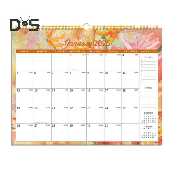 

Настенный календарь 2025 года на 12 месяцев с цветочным подвесным календарем, ежедневным расписанием со списком дел и заметками для домашнего офиса, школьной организации C
