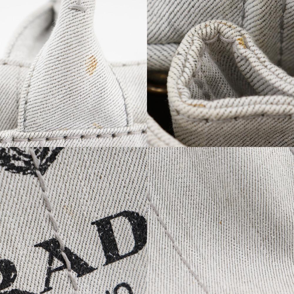 PRADA Canapa Handbag 1BG439 Triangle With Logo Light gray denim Women Used