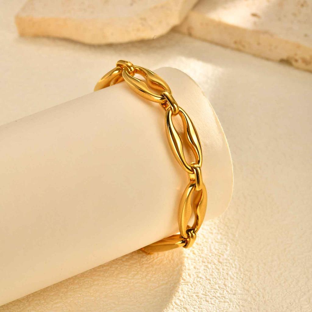 Chunky High Quality Stainless Steel Link Bracelet For Woman, Geometric Gold Plated Handmade Chain Bracelet, Waterproof Jewelry