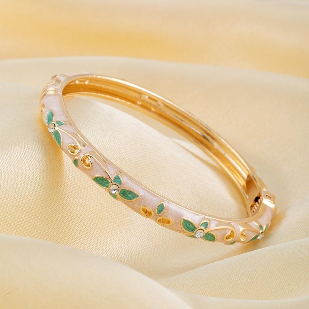 Exquisite Painting Enamel Flower Bangle Lightweight Metal Rhinestone Thin Bracelet Beach Vacation