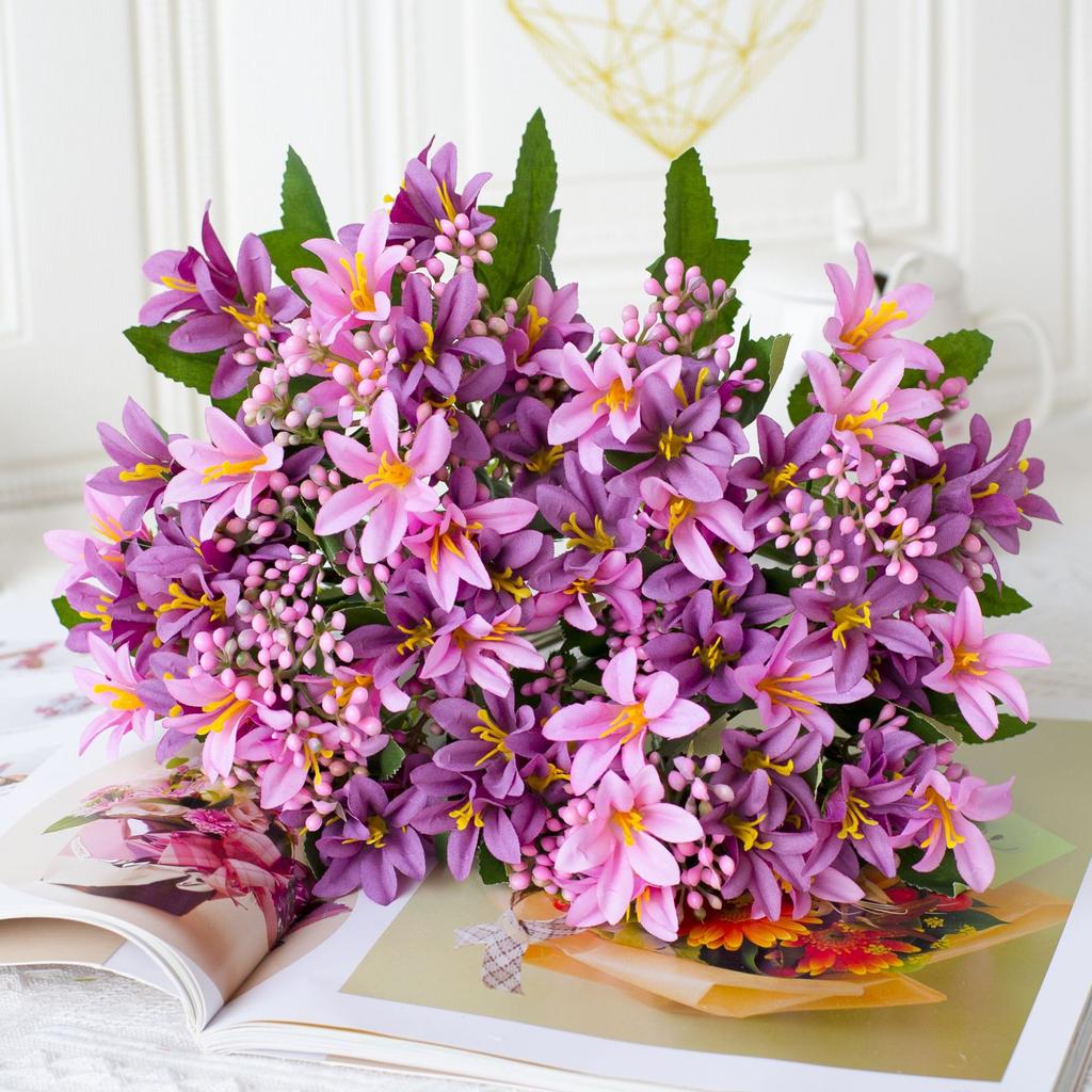 5pcs/Bouquet Simulated Lily Berry Plant  Decoration Home Party Wedding Birthday Photography Props DIY Bridal Holding Flowers