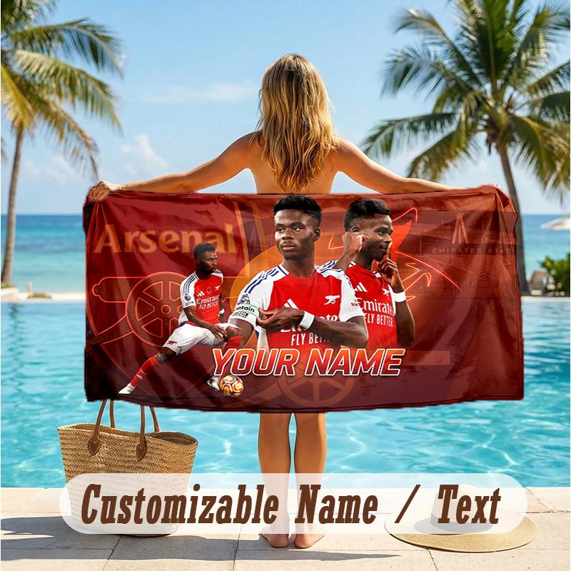 Custom Text Beach Towel, Soft Absorbent Swimming Multi-use TowelBukayo Saka