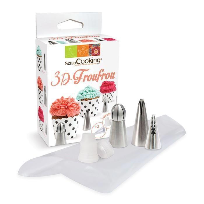 Pastry Tip Kit - ScrapCooking - 3D Froufrou - 18/8 Stainless Steel - 2 Korean Tips - 1 Sphere Tip